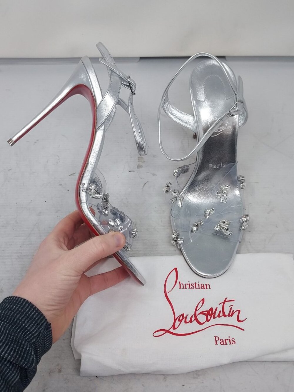 Christian Louboutin Degrasandal Queen Silver Jewel Bridal Wedding Heel Sandal